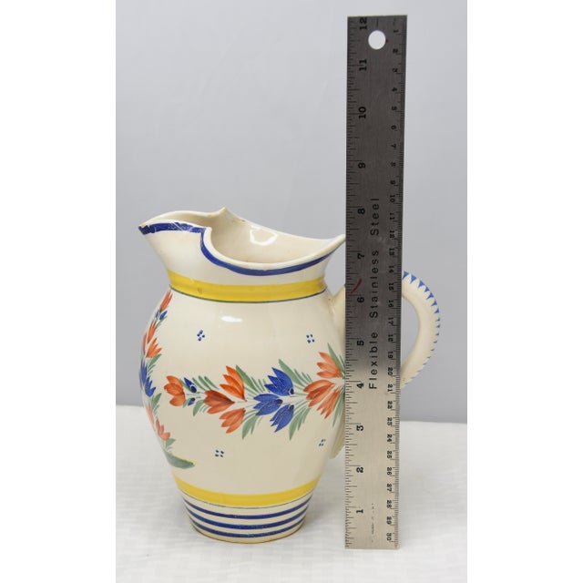 Antique Hand Painted France Henriot Quimper Faience Pottery Pitcher Jug For Sale - Image 10 of 10