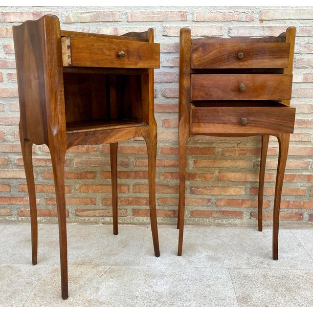 Vintage French Bedside Tables in Walnut and Iron Hardware, 1930, Set of 2 For Sale - Image 9 of 11
