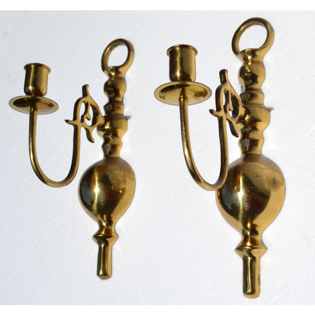 Late 20th Century Mid-Century Modern Cast Brass Candle Holder Wall Sconces - A Pair For Sale - Image 14 of 17