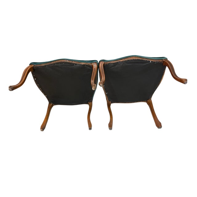 Louis XV Style Carved Walnut Armchairs in Emerald Velvet, a Pair For Sale - Image 10 of 12