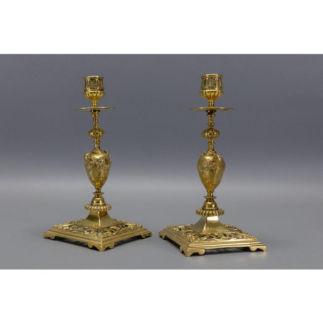 French Neoclassical Bronze Candlesticks, 1930s, Set of 2 For Sale - Image 16 of 18