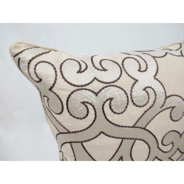 Ecru Schumaker Embroidered Linen & Viscose Pillows With Feather & Down Fill Inserts - A Pair For Sale - Image 8 of 13