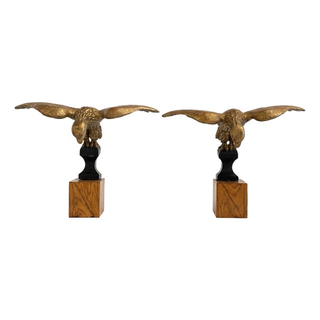 Unknown, Carved and Gilded Wooden Eagles, 1800s, Gold Leaf & Pinus Cembra, Set of 2 For Sale
