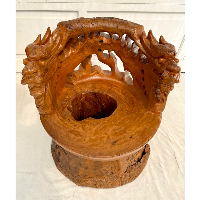 Hand-Carved Asian Sculptural Dragon Root Wood Throne Chair For Sale In Los Angeles - Image 6 of 12
