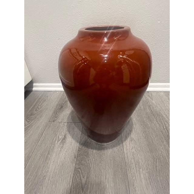 Ceramic Vintage Postmodern 1980s Burnt Orange Ceramic Urn Sand Jar Shaped 16 Inch Floor Vase Art Deco For Sale - Image 7 of 8