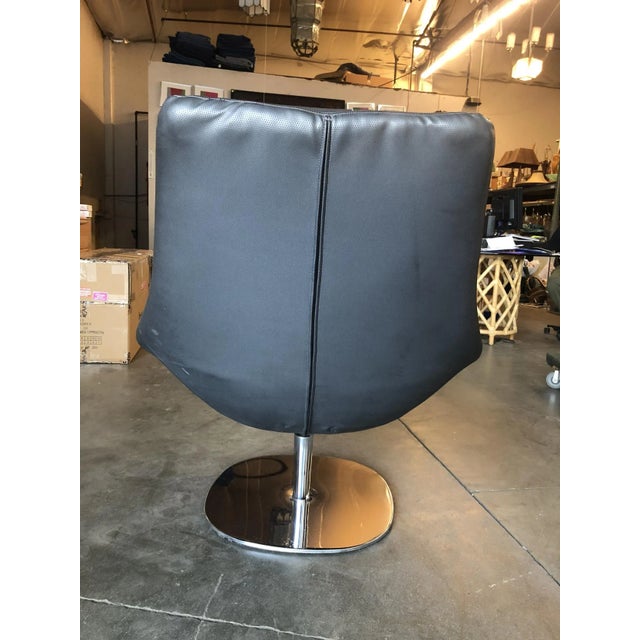 Circa 1980 Modernist Leather Captian's Lounge Chair With Chrome Base For Sale - Image 4 of 6