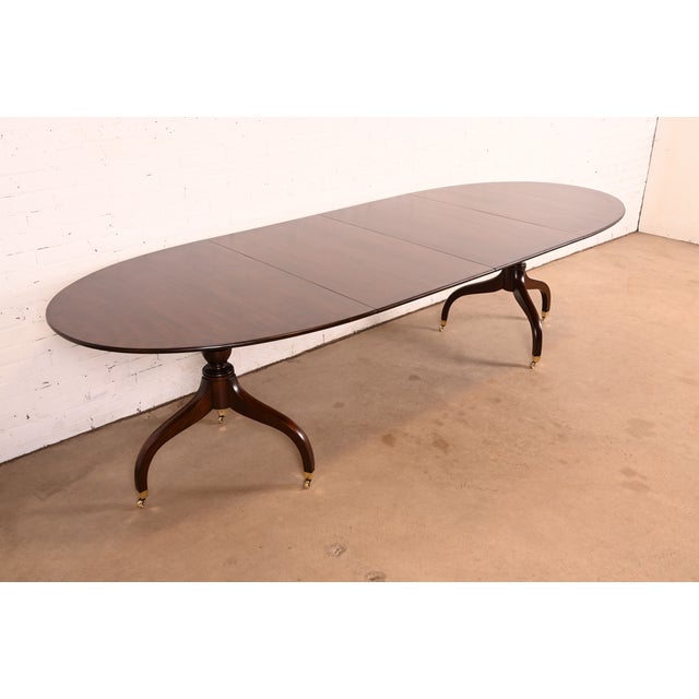 Old Colony Furniture Regency Carved Mahogany Double Pedestal Extension Dining Table by Old Colony, Newly Refinished For Sale - Image 4 of 13