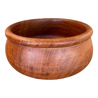 Vintage Hand-Turned Decorative Teak Wood Bowl by Winesome, Made in Thailand For Sale