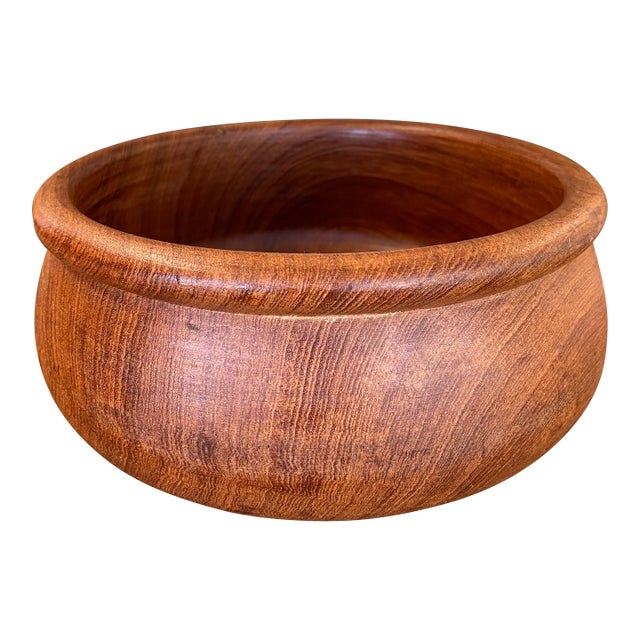 Vintage Hand-Turned Decorative Teak Wood Bowl by Winesome, Made in Thailand For Sale