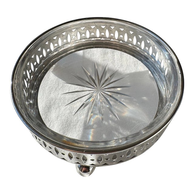 Antique Sterling Silver Pierced Bowl With Glass Insert, Marked 200sd For Sale