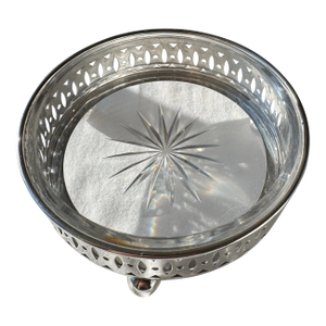 Antique Sterling Silver Pierced Bowl With Glass Insert, Marked 200sd