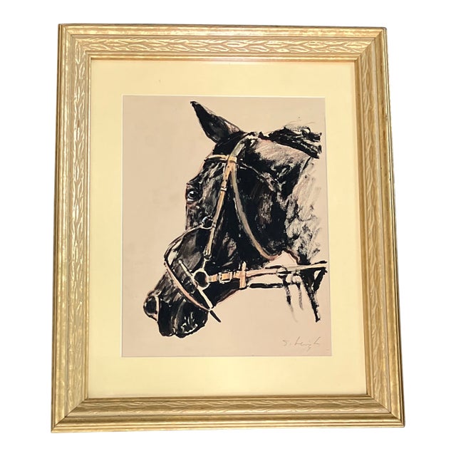 Contemporary Original Stephen Heigh Horse Portrait Painting “Derby Day” Vintage Frame Signed For Sale
