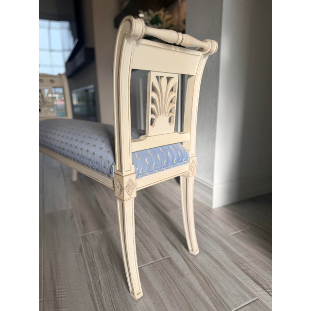 Blue Late 19th Century French Directoire Style Painted Bench With Light Blue Upholstery For Sale - Image 8 of 10