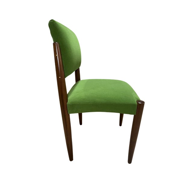 Wood Set of 6 Italian Mid-Century Modern Dining Chairs in Walnut and Green Upholstery, C. 1960s For Sale - Image 7 of 8