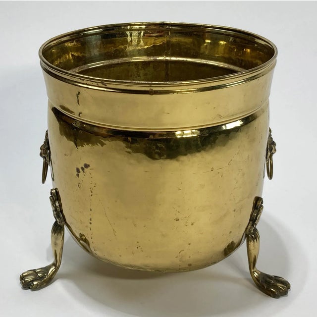Brass Vintage English Brass Lion Handle Footed Cachepot Planter For Sale - Image 8 of 11