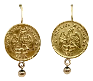 21 Karat Gold Mexican Peso Earrings From the Turn of the 20th Century, A Pair
