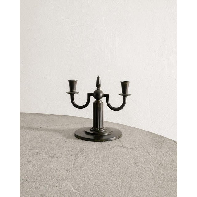Rare pair of swedish grace sculptural candelabras in dark patinated bronze by gab, guldaktiebolaget sweden, 1930s in good...