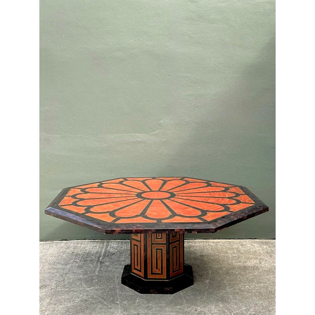 Vintage Inlay Pen Shell and Brass Octagon Dining Table For Sale - Image 11 of 12