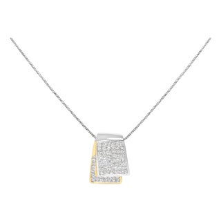 14K White and Yellow Gold 2.0 Cttw Princess Cut Diamond Two Tone Foldover Box Pendant 18” Box Chain Necklace (H-I Color, SI1-SI2 Clarity) For Sale