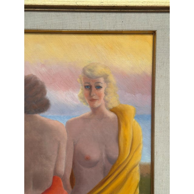 N. Leon, Three Women, 1947, Oil Painting on Panel, Framed For Sale - Image 16 of 18
