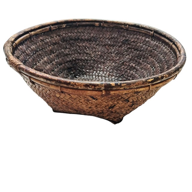 Vintage Mid-Century Philippine Tribal Labba Woven Grain Basket Bowl Centerpiece For Sale - Image 14 of 15