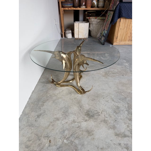 Vintage Solid Brass Marlin Fish Coffee Table With Glass Top For Sale - Image 15 of 18