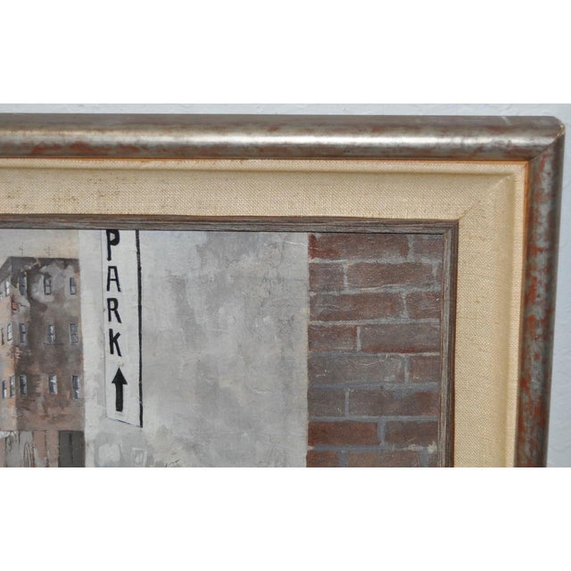 Urban Landscape / Inner City Basketball Court Oil Painting C 1970s