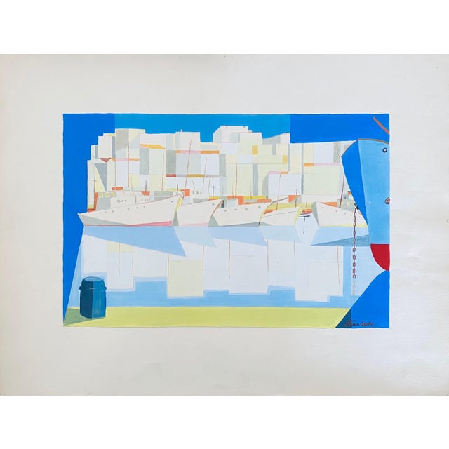 Modern Jean David, Romanian Modernist Gouache Painting Of Buildings And Boats - Jean David For Sale - Image 3 of 8