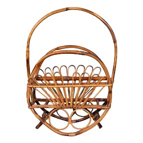 Vintage Magazine Rack in Bamboo and Wicker For Sale