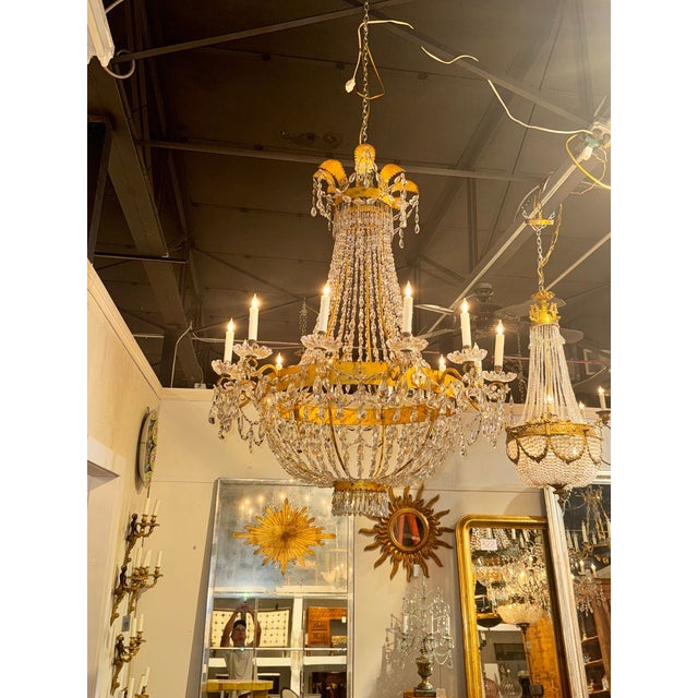 Transparent 19th Century Italian Empire Gilt Tole and Crystal Chandelier For Sale - Image 8 of 8