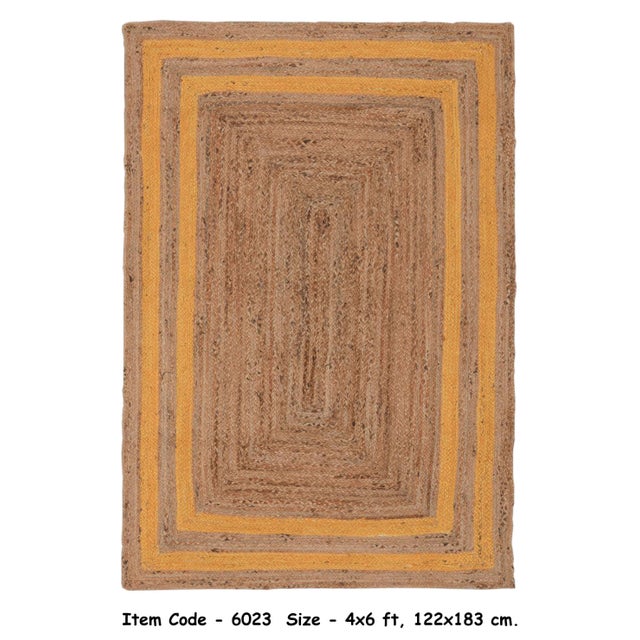 5'x7' Orangish Yellow Jute Braided Rectangle Boho Chic Rug For Sale - Image 13 of 13