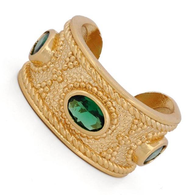 Modern Queen Cleopatra Emerald Energy Cuff Adjustable Ring, Size 4 For Sale - Image 3 of 6