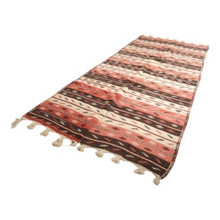 1960s Handwoven Turkish Kilim With Tassels For Sale