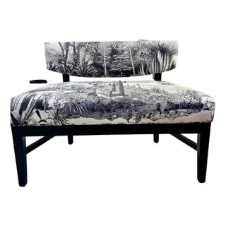 1970s Black Lacquer Bench/Settee With Pierre Frey Upholstery "Pampa Noir" For Sale