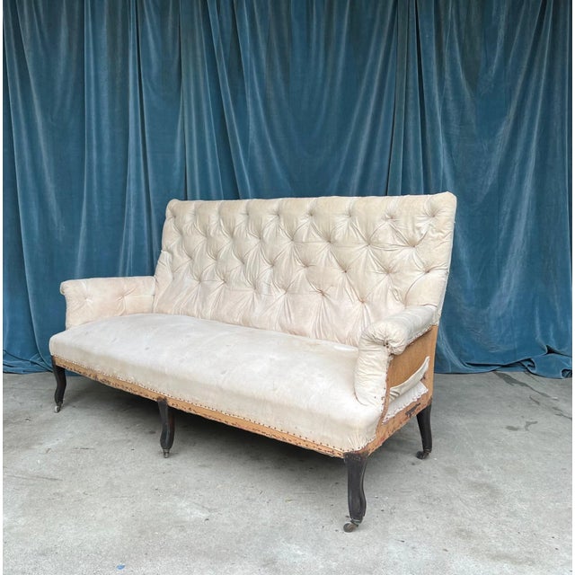Antique White Large French 19th C Napoleon III Tufted Sofa For Sale - Image 8 of 12
