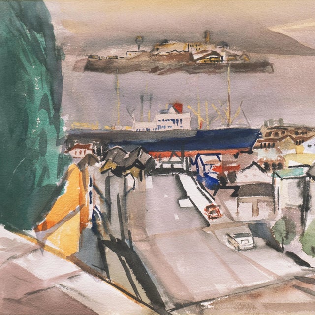 Modern 'San Francisco and the Bay' by Elva Senter, Early California Woman Artist, Palo Alto Art Club For Sale - Image 3 of 8