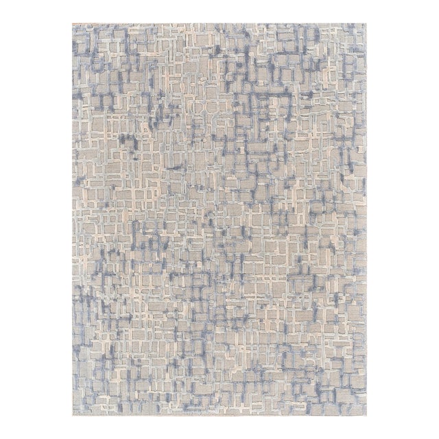 Exquisite Rugs Vista Handmade New Zealand Wool & Bamboo Silk Gray/Blue Rug-9'X12' For Sale