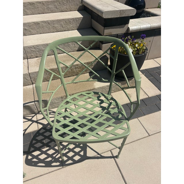 Metal Rare Vintage Chinoiserie Style Calcutta Patio Chairs by Brown Jordan- A Pair For Sale - Image 7 of 7