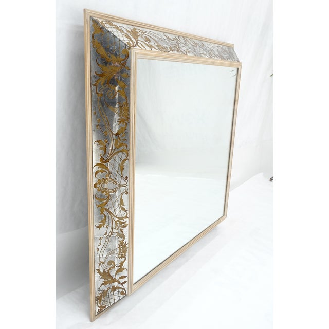 Gold Fine Large 48" Square Convex Shape Reverse Painted Frame Italian Wall Mirror For Sale - Image 8 of 12