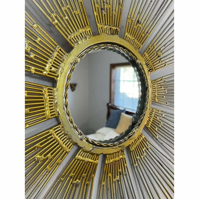 Mid 20th Century Large Mid 20th Century Chaty Vallauris Style Metal Sunburst Wall Mirror For Sale - Image 5 of 12