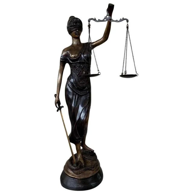 Bronze Lady Justice Statue with Scales, 20th Century For Sale - Image 9 of 9