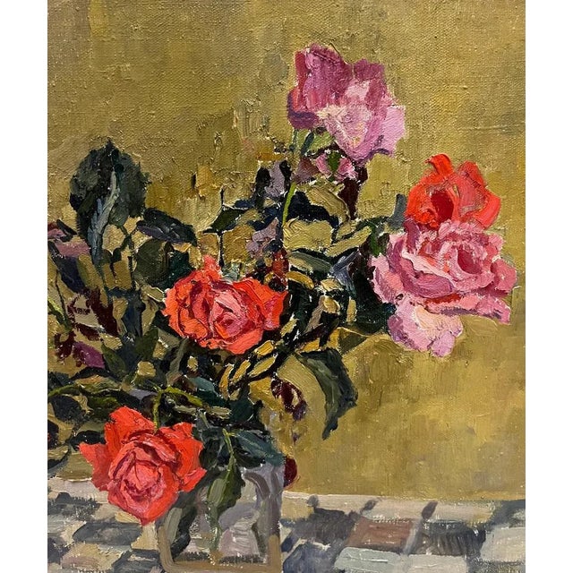 Modern Maya Kopitzeva, Red Roses, 1968, Oil For Sale - Image 3 of 8