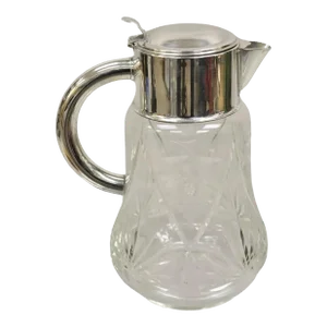 Antique Art Nouveau West Germany Cut Glass Jug Pitcher With Silver Plated Collar