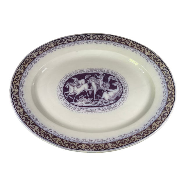 1850s Century Elsmore & Forster Vaquero Ironstone 18.5" Oval Serving Plater For Sale
