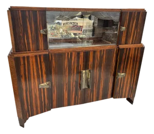 Early 20th Century Art Deco Macassar Wood Sideboard/Dry Bar With Metal Escutcheons