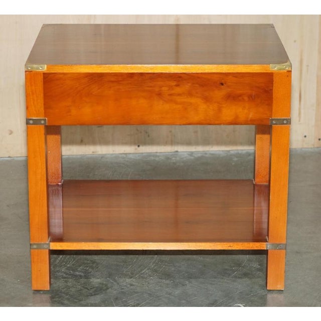 Military Campaign Style Yew Wood Side Table with Drawer For Sale - Image 10 of 17