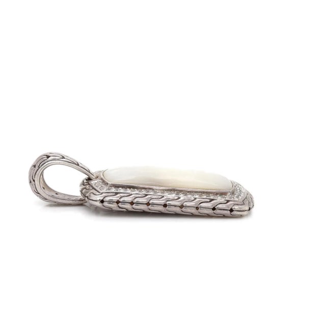 John Hardy Silver Mother of Pearl and White Sapphire Naga Dog Tag Pendant For Sale - Image 9 of 11