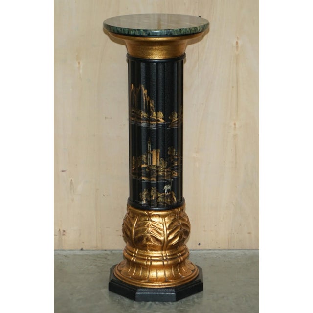 Chinese Neoclassical Style Chinoiserie Lacquered Torcheres Columns, 1920s, Set of 2 For Sale - Image 10 of 11