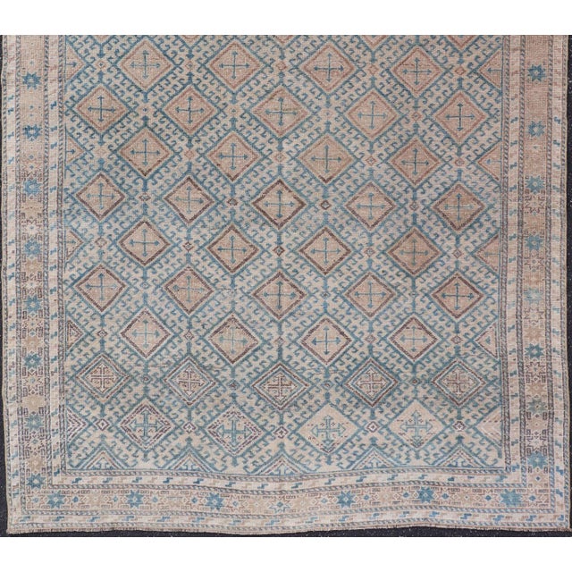 Tribal Antique Persian Tribal Kurdish Rug With Light Blue Field and Geometric Design For Sale - Image 3 of 10