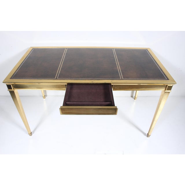 1970s Italian Modern Brass Desk With Inset Bordered Leather Surface For Sale - Image 5 of 18